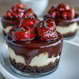 Easy Dubai Chocolate Strawberry Cheesecake Cups with rich chocolate biscuit base and creamy filling