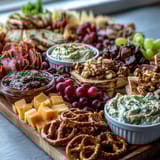 Colorful snack board with savory cheeses, meats, and sweet treats, perfect for celebrating graduates at any party.