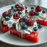 Amazing 4th of July Watermelon Pizza, a colorful, refreshing summer dessert.