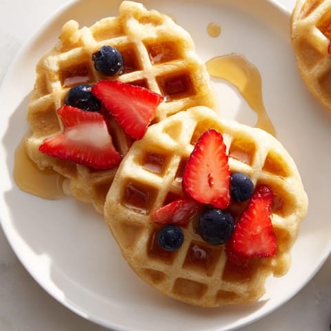 Fluffy waffles, perfectly cooked in a waffle iron, ideal for enjoying with your favorite toppings.