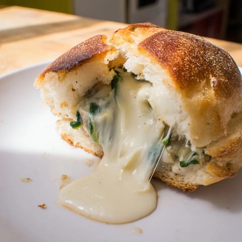 Melted mozzarella and tangy artichokes peek from between buttery, golden-brown sourdough in this gourmet sandwich.  