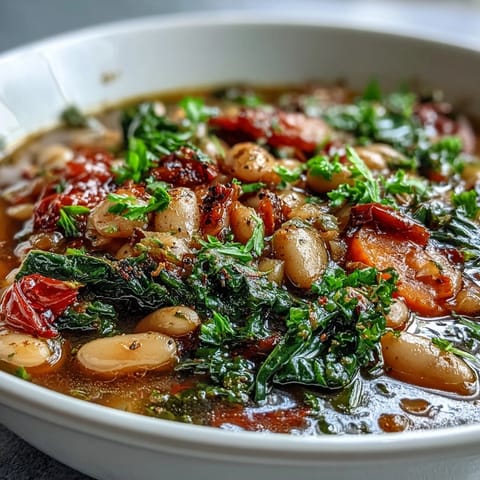 Velvety Mediterranean White Bean Stew, perfect with crusty bread and lemon.