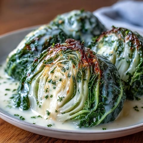 Herby Cabbage in Parmesan Broth features tender green wedges simmered in a creamy, savory broth with fresh thyme and parsley.