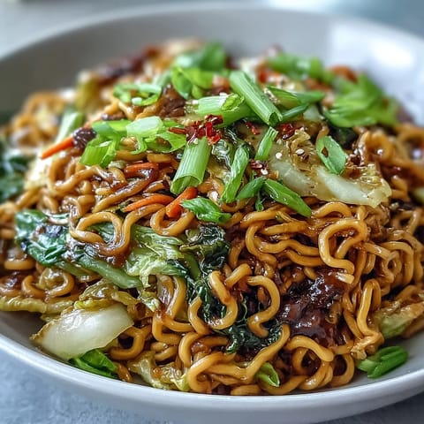 One glistening bowl of fried cabbage ramen ready to be enjoyed.