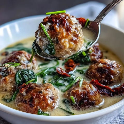 Steaming bowls of Creamy Tuscan Turkey Meatball Soup are ready to serve, garnished with fresh basil.