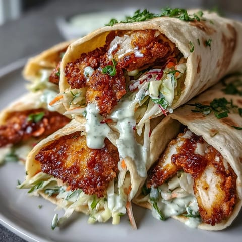 Freshly prepared Crispy KFC Turkey Snack Wraps featuring juicy turkey strips, vibrant cabbage slaw, and a creamy Korean-inspired spicy sauce.