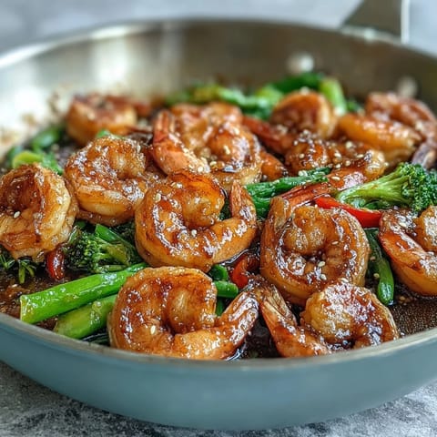 Vibrant 20-Minute Shrimp and Veggie Stir-Fry over fluffy cauliflower rice, packed with crisp peppers, tender shrimp, and savory Asian-inspired sauce.  