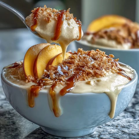 Wholesome dairy-free dessert featuring tropical mango, coconut cream, and cinnamon-spiced toasted oats.  