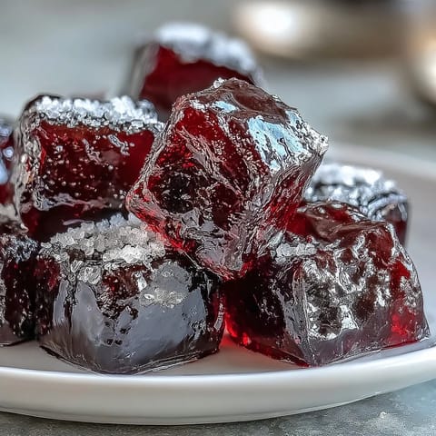 Homemade Black Currant & Licorice Chewy Candy in a rustic glass jar, dusted with powdered sugar and ready to serve.  