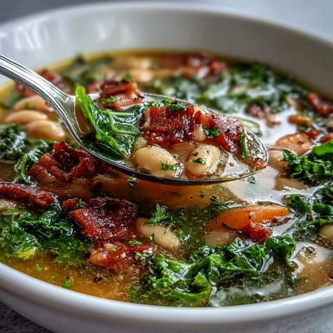 Nutritious Ham and Kale White Bean Soup packed with vegetables, smoky ham, and wholesome white beans for a comforting meal.  