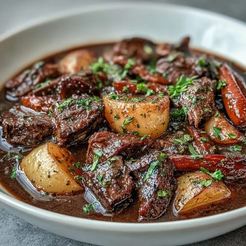 Hearty slow cooker beef stew packed with carrots, parsnips, and potatoes, perfect for chilly nights and family dinners.  