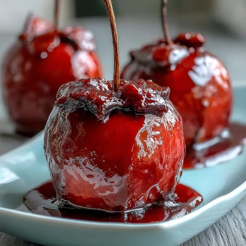 Glossy red candy apples with crisp Granny Smith centers, perfect for festive gatherings and autumn celebrations.