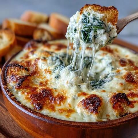 Creamy spinach artichoke dip baked in a golden sourdough bread bowl, perfect for St. Patrick's Day parties.  