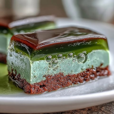 Delicate Japanese yokan dessert featuring smooth red bean jelly and vibrant matcha layer in a rectangular mold.  