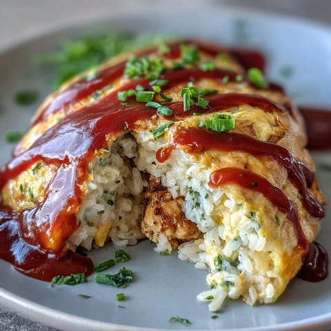 Savory ketchup rice filled Japanese Omurice with a perfect sunny egg.