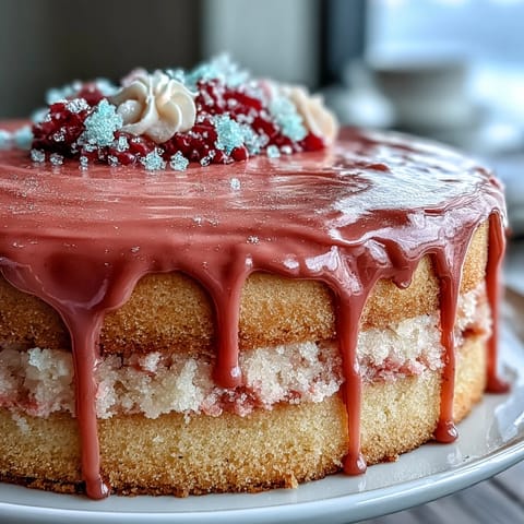Beautifully decorated Rosé Velvet Cake glistening with a sophisticated edible gold drip.
