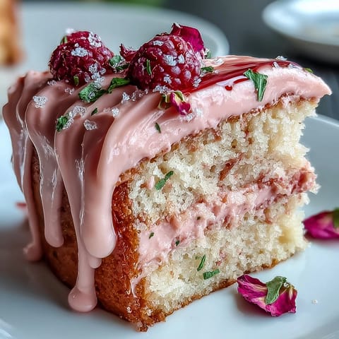 A festive pink velvet cake with rich rosé buttercream and delicate gold accents.