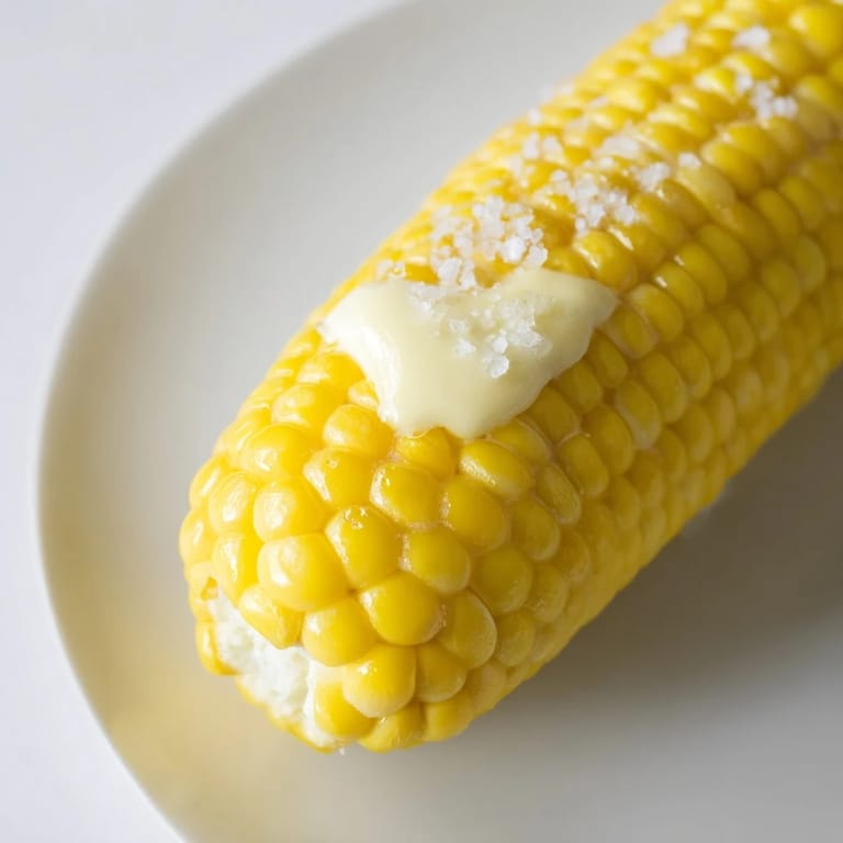 Freshly grilled corn on the cob, slightly charred, offering a smoky flavor and a sweet, juicy inside.