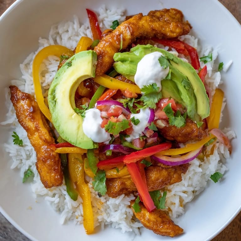 Enjoy a flavorful Chicken Fajita Bowl, featuring seasoned chicken and fresh toppings for a satisfying meal.