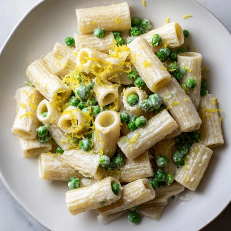 Bright green peas and ricotta blend smoothly into Pea & Lemon Ricotta Pasta, garnished with herbs for a fresh finish.