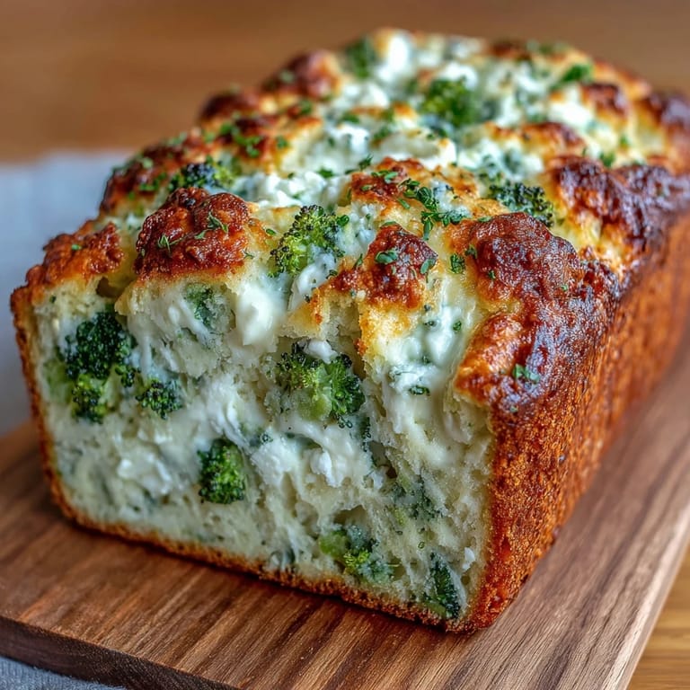 Warm Broccoli and Feta Loaf cooling on a wire rack, with herbs scattered nearby for a Mediterranean-inspired snack.