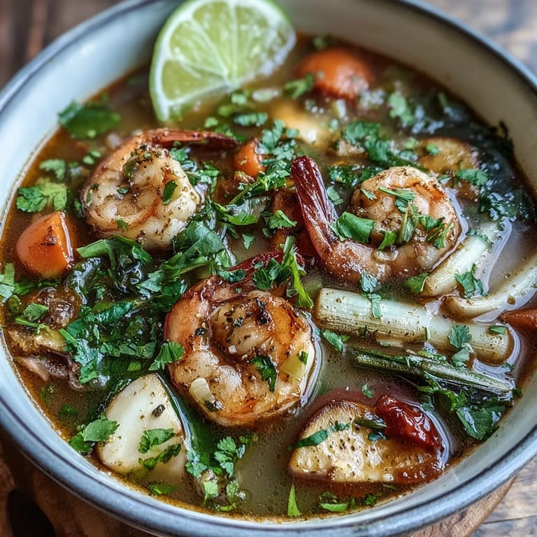 Aromatic Tom Yum Soup garnished with cilantro and green onions, ready to serve with jasmine rice.