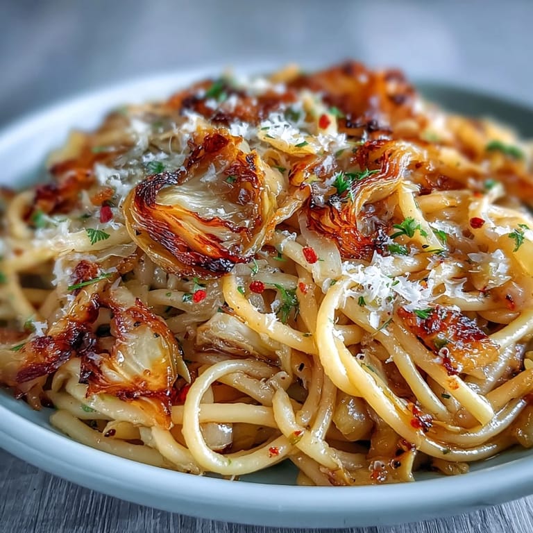 A skillet of golden cabbage pasta with garlic and Parmesan, served warm alongside a crisp green salad and extra cheese.