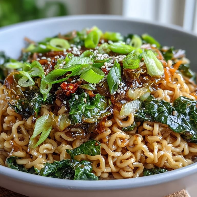 A quick weeknight meal: delicious fried cabbage ramen with vibrant greens.
