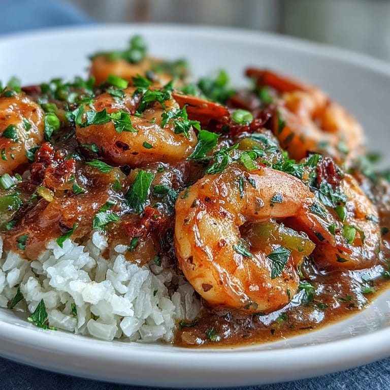 A steaming bowl of Classic New Orleans Étouffée featuring tender shrimp in a spicy, savory sauce, ready to serve.