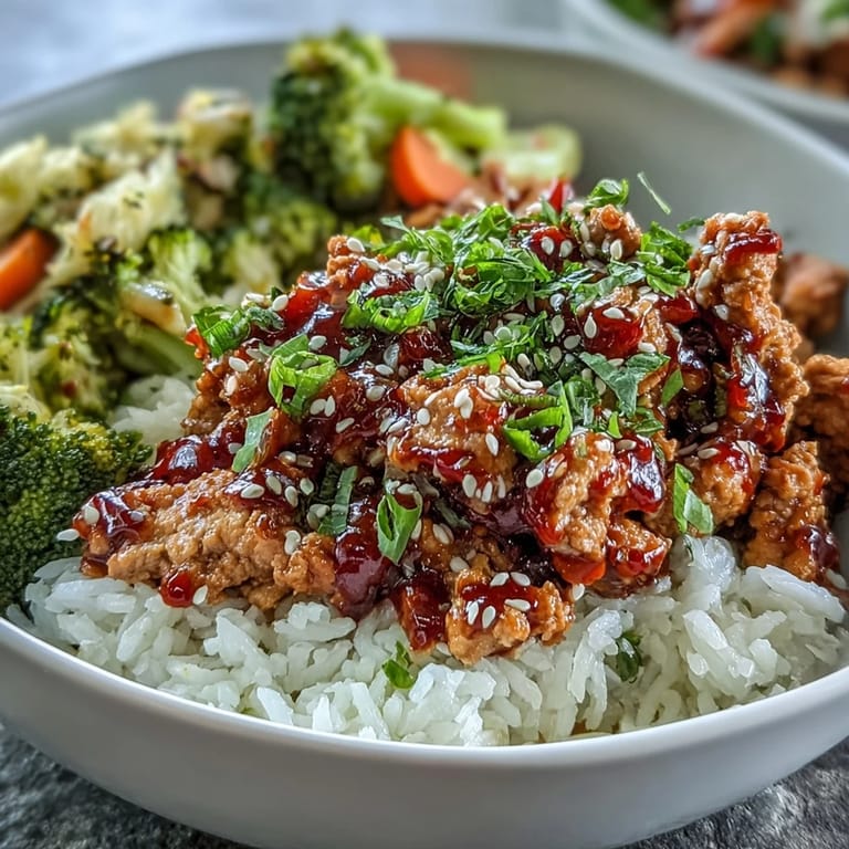 A vibrant Korean-Style Ground Turkey stir-fry piled onto a plate with sautéed broccoli and carrots, ready to enjoy with chopsticks and a sprinkle of fresh chives.