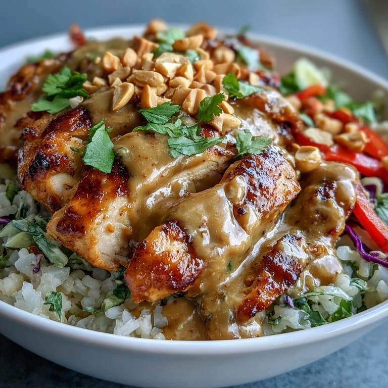 Savory Peanut Chicken Power Bowl, a satisfying weeknight meal with fresh, crisp toppings.