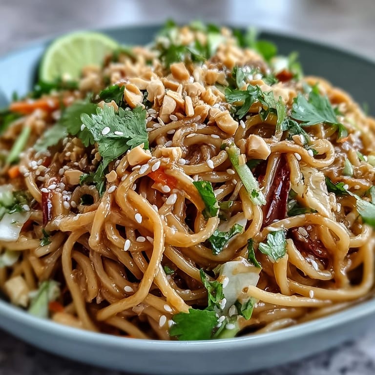 Healthy Asian Peanut Noodle Bowl, a delicious vegetarian dish with savory-sweet peanut sauce.