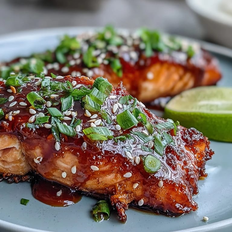 Sizzling Bang Bang Salmon served over rice with lime wedges, ready for a quick dinner.