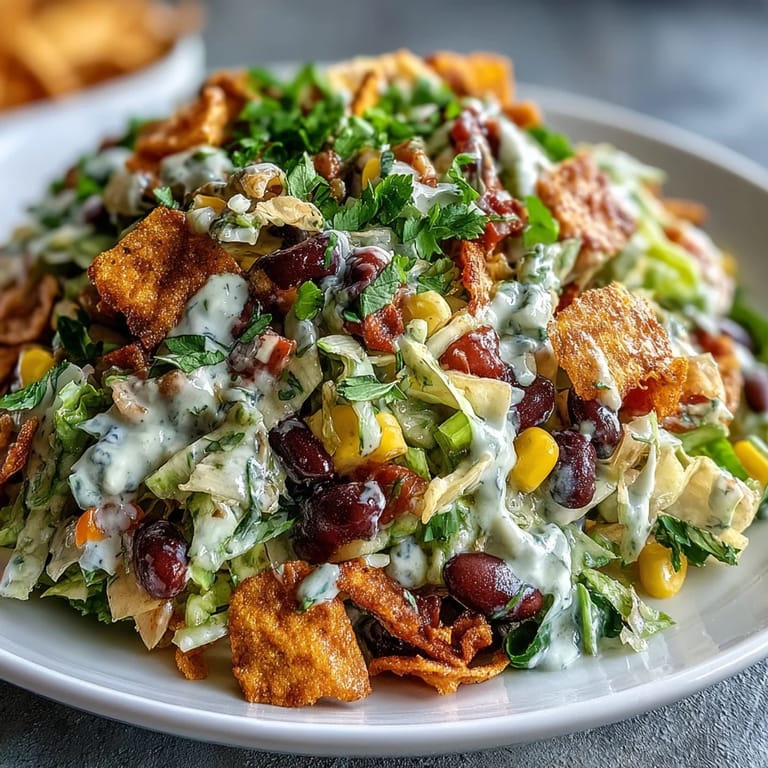 A generous bowl of Frito Cowboy Cabbage topped with crunchy Chili Cheese Fritos, ready to serve as a zesty Southwestern side dish.