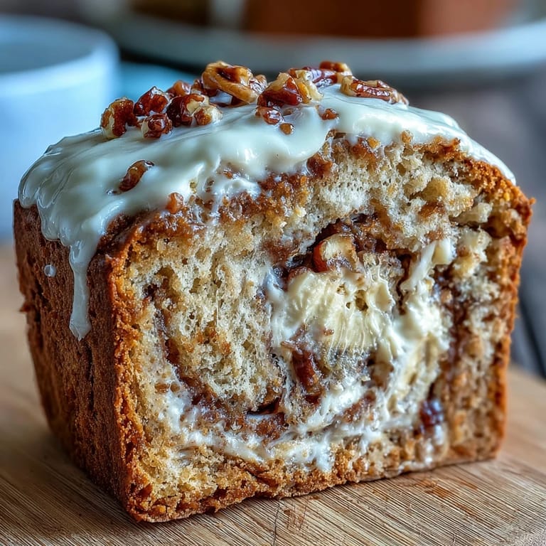Slices of Cream Cheese Cinnamon Swirl Protein Loaf on a white plate, revealing a soft interior with melted cream cheese and banana aroma.