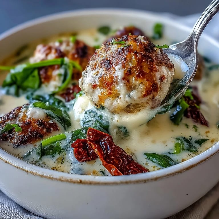 Tender turkey meatballs and wilted spinach swim in a rich, creamy garlic Parmesan broth.
