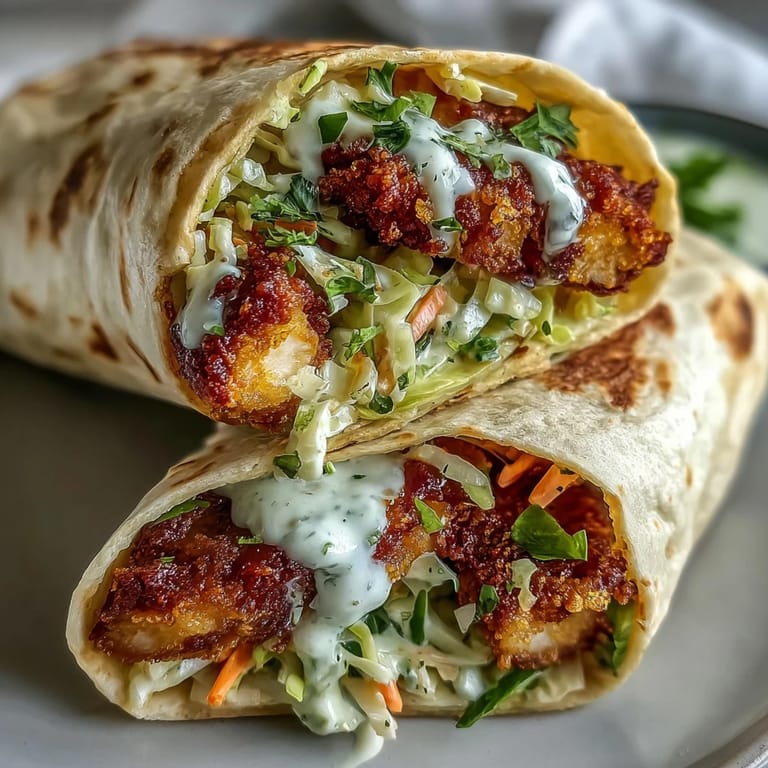 A close-up of Crispy KFC Turkey Snack Wraps cut in half, revealing layers of crispy meat and colorful vegetables wrapped in a soft tortilla.