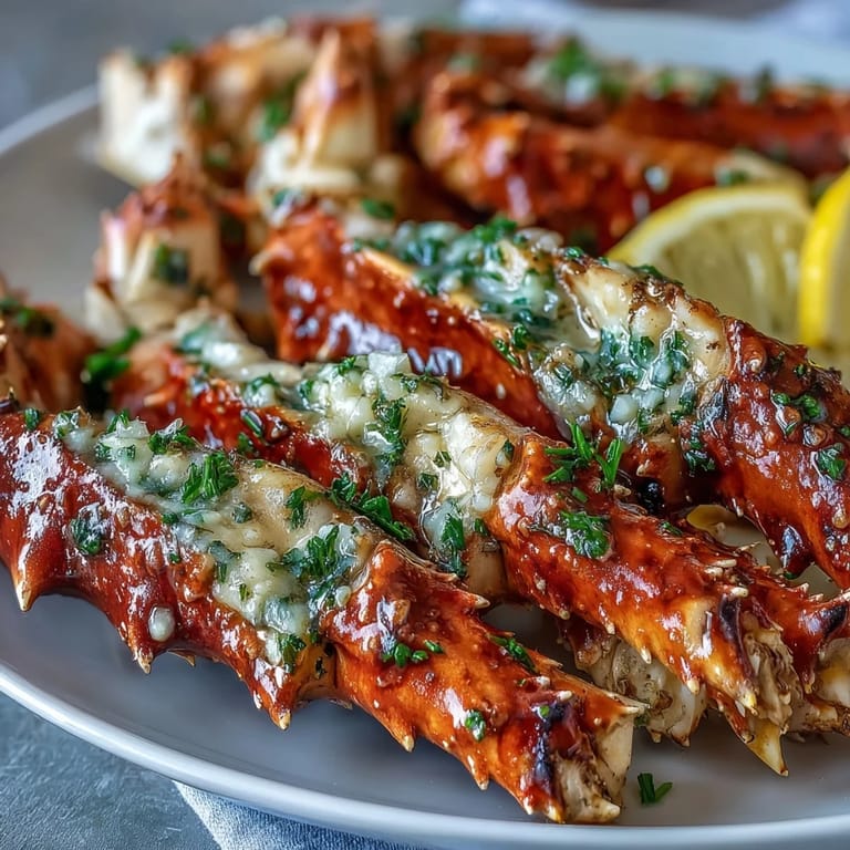 3. A platter of succulent crab legs coated in savory garlic butter, accompanied by fresh lemon wedges for a flavorful keto seafood meal.