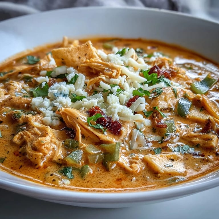 Warm bowl of keto-friendly enchilada soup topped with shredded cheese, avocado, and fresh cilantro.  
