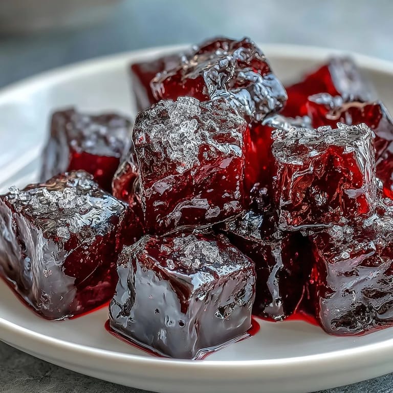 Vibrant purple Black Currant & Licorice Chewy Candy pieces on a cutting board, showcasing their glossy, stretchy texture and bold flavor.  