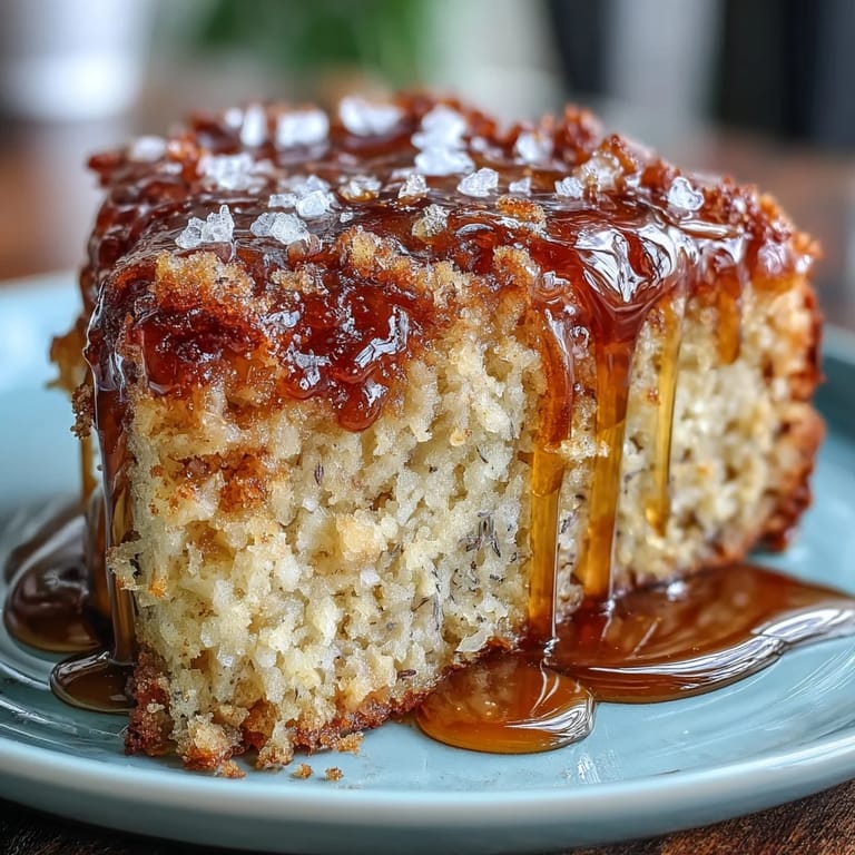 Light, airy cake infused with lavender, topped with rich salted honey drizzle, ideal for afternoon tea or dessert.