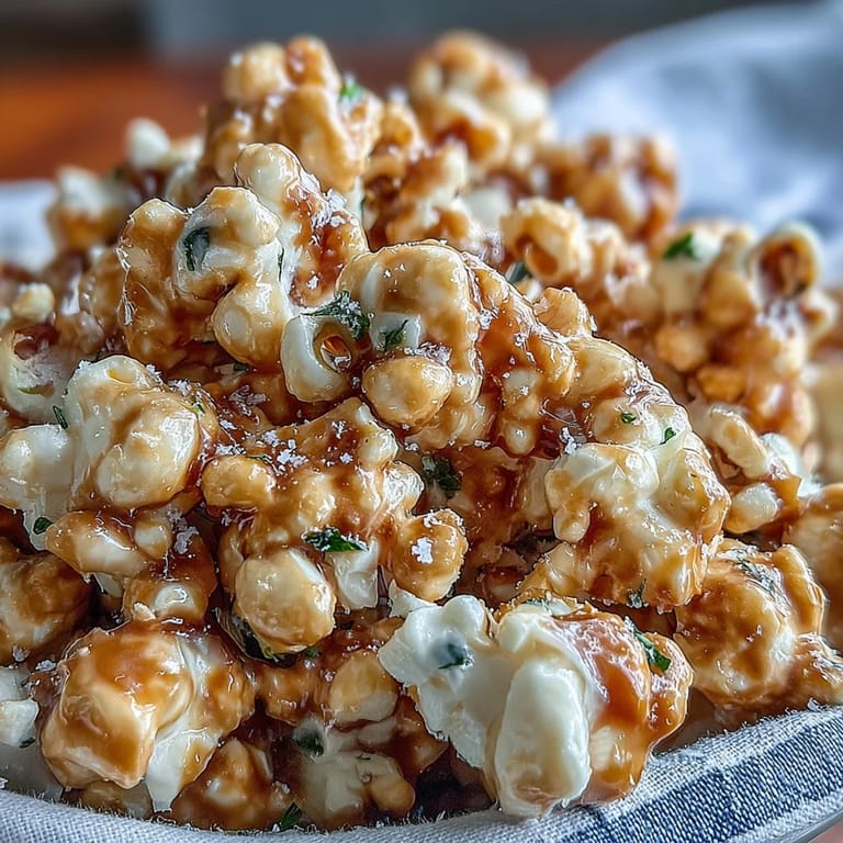 Crispy popcorn drizzled with truffle oil, sprinkled with Parmesan and parsley, creating an indulgent, savory treat.