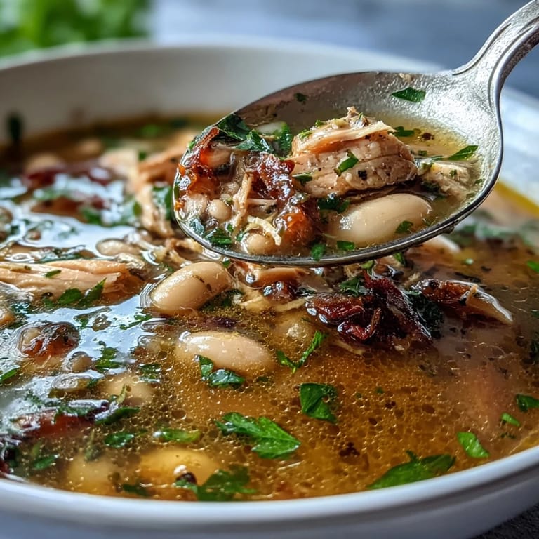 Aromatic smoked turkey and creamy white bean soup simmered with thyme, rosemary, and parsley for a comforting dinner.  
