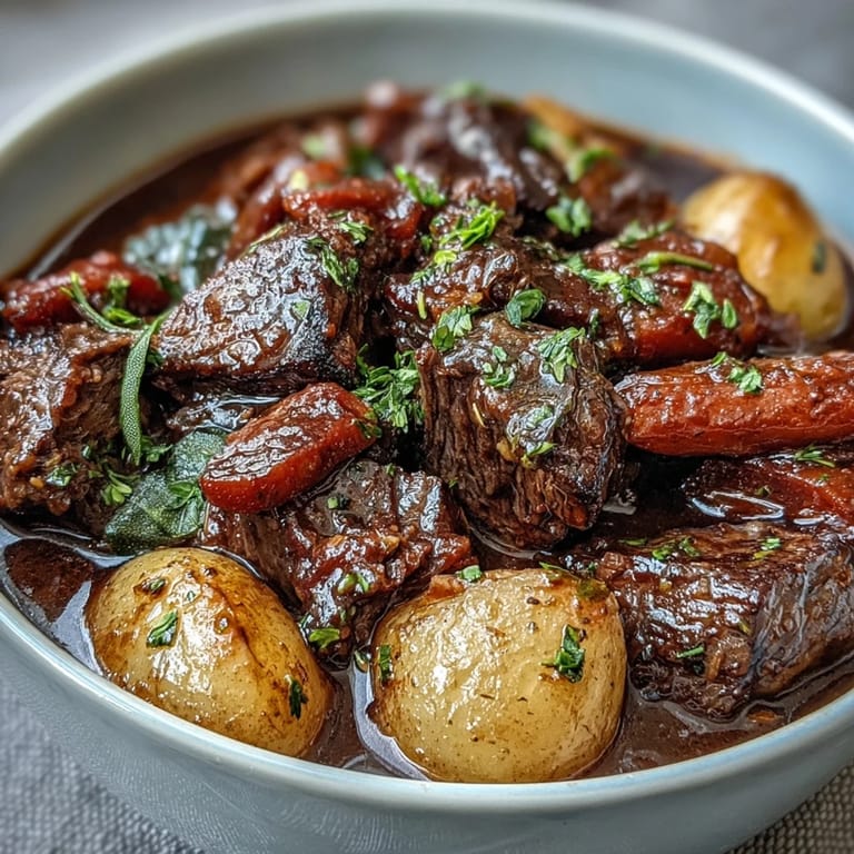 Comforting beef and vegetable stew simmered to perfection, featuring juicy beef, earthy root veggies, and a flavorful gluten-free broth.
