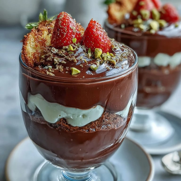 Gourmet chocolate strawberry cups with buttery kataifi crust, luscious pistachio cream, and a touch of edible gold for a stunning finish.