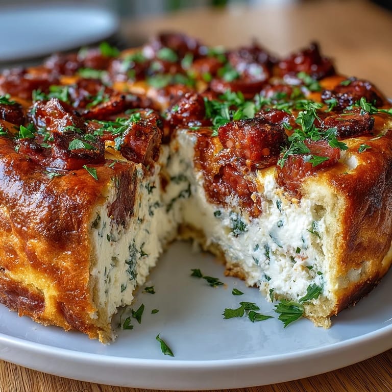 Rich and golden Italian Easter Pie with Ricotta and Salami, featuring a buttery crust and hearty, flavorful filling.