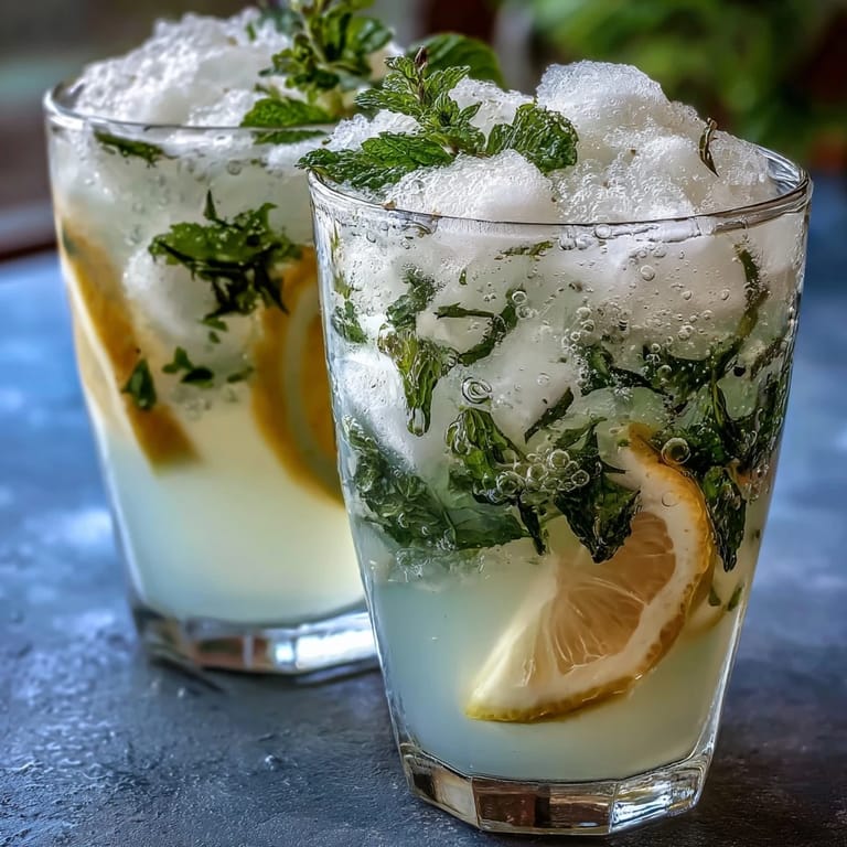 Cool, floral lavender lemonade served over ice with aromatic mint and bright lemon wedges.