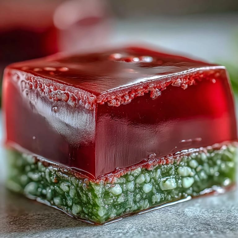 Traditional yokan with sweet red bean and fragrant matcha jelly, sliced into neat bars for serving.