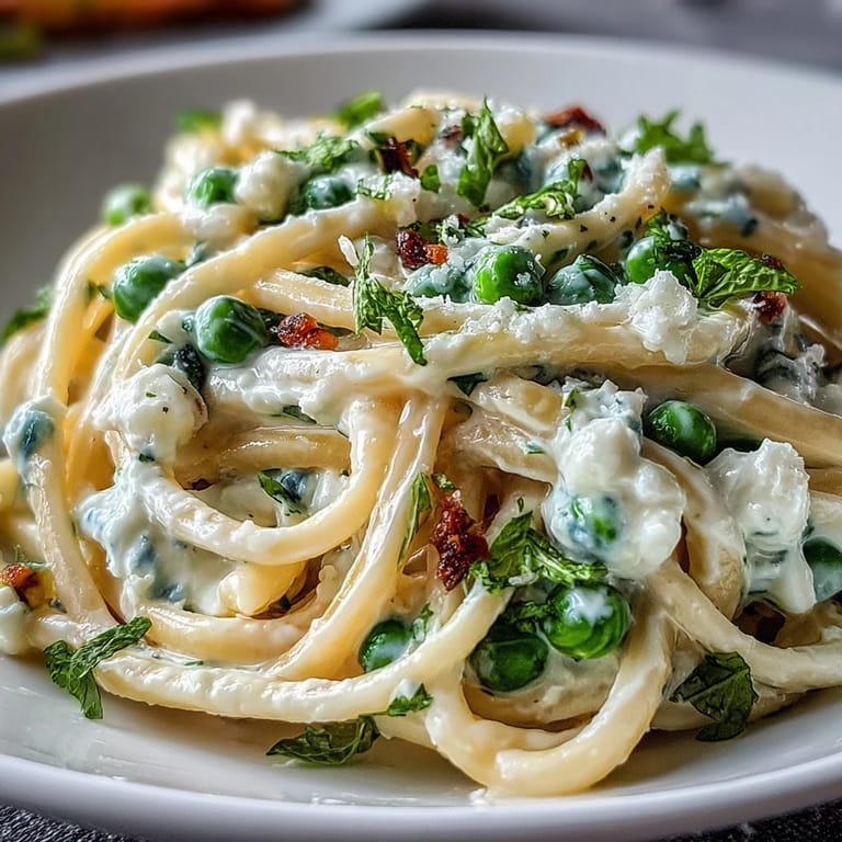 A bowl of luscious Lemon Ricotta Pasta tossed with tender peas and fragrant minty goodness.