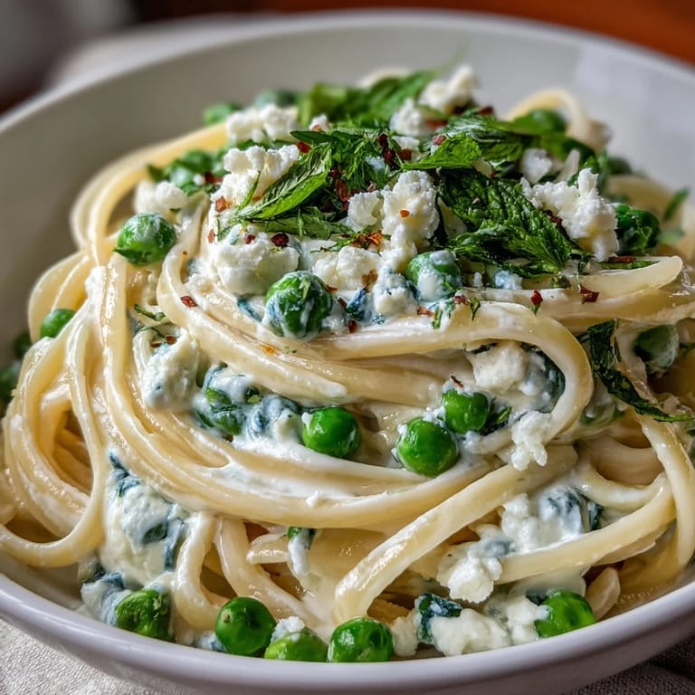 Savory Lemon Ricotta Pasta dish garnished with bright mint and grated Parmesan cheese.